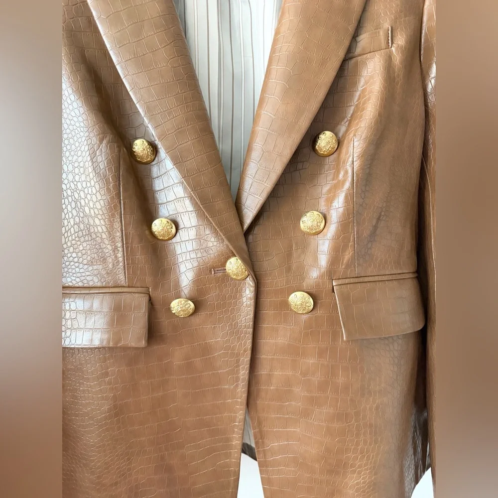 VERONICA BEARD | Lawrence Dark Camel Croc Faux Leather Dickey Jacket Size 12 - Picture 5 of 9